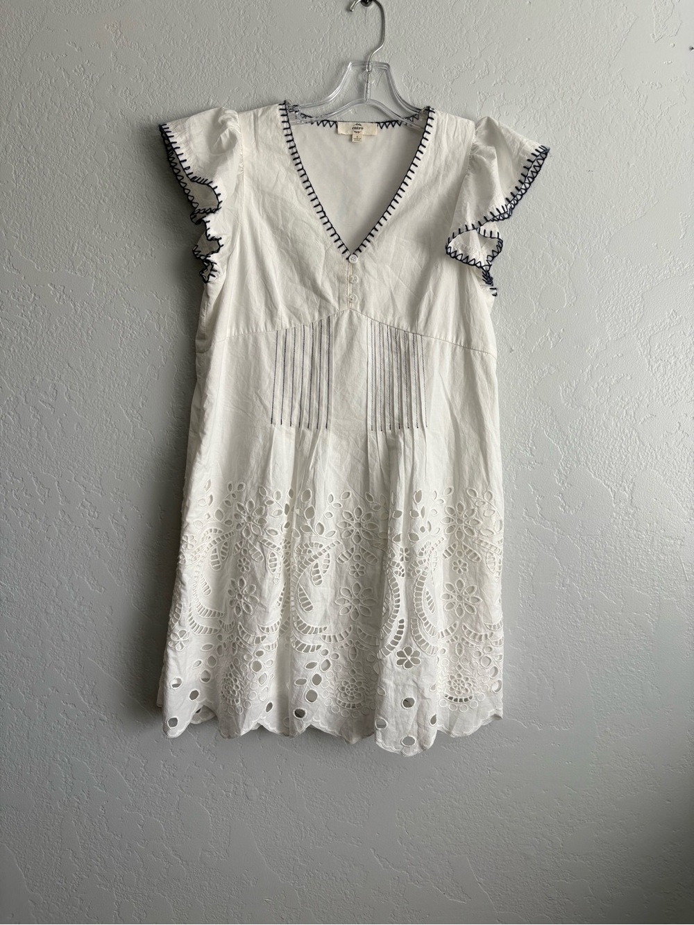 ❤️NEW entro White Eyelet Mini Dress with Navy Trim
